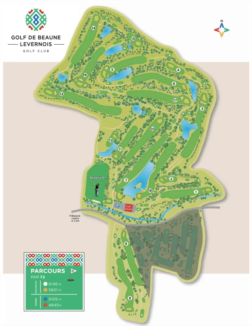 Plan du parcours 18 trous du Golf de Beaune Levernois