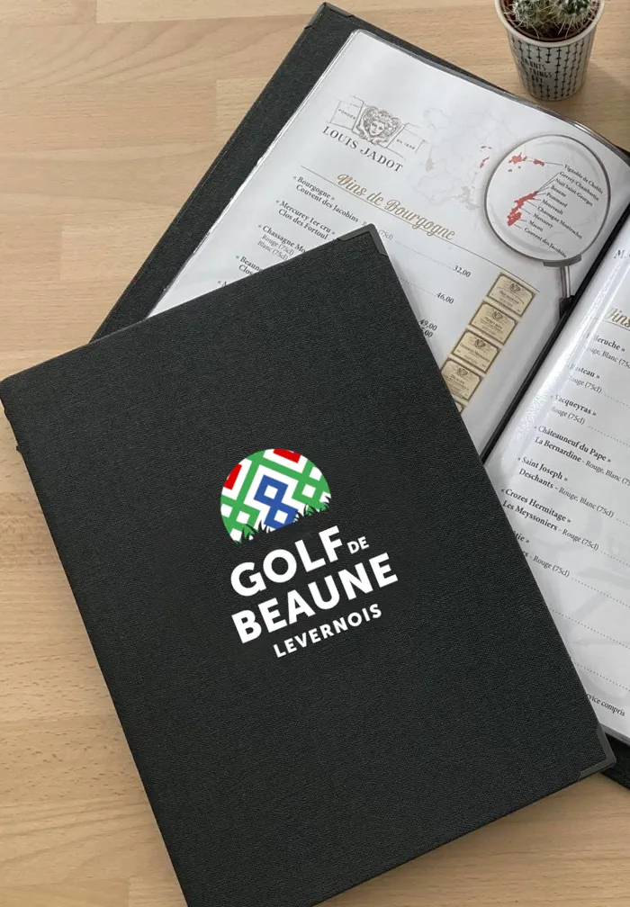 Carte du restaurant aux couleurs du Golf de Beaune Levernois